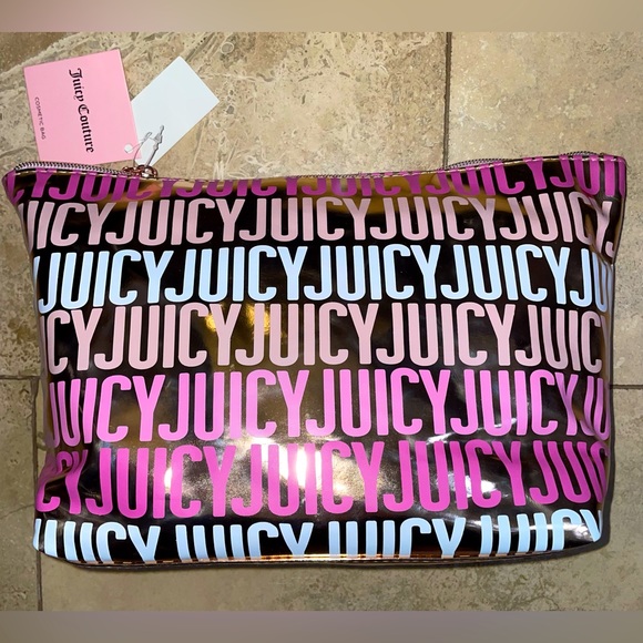 🎉HP🎉New! Juicy Couture Rose Gold/Pink Logo Large Zip Makeup Case 12”x4”✨💕 - Picture 3 of 9